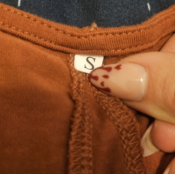 Rust Babydoll Cotton Mini Dress V Neck Size S - Picture 8 of 9